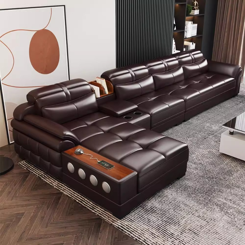 Home Cinema In Small Room - Hakiki Deri Küçük Daire Kanepeleri Lüks