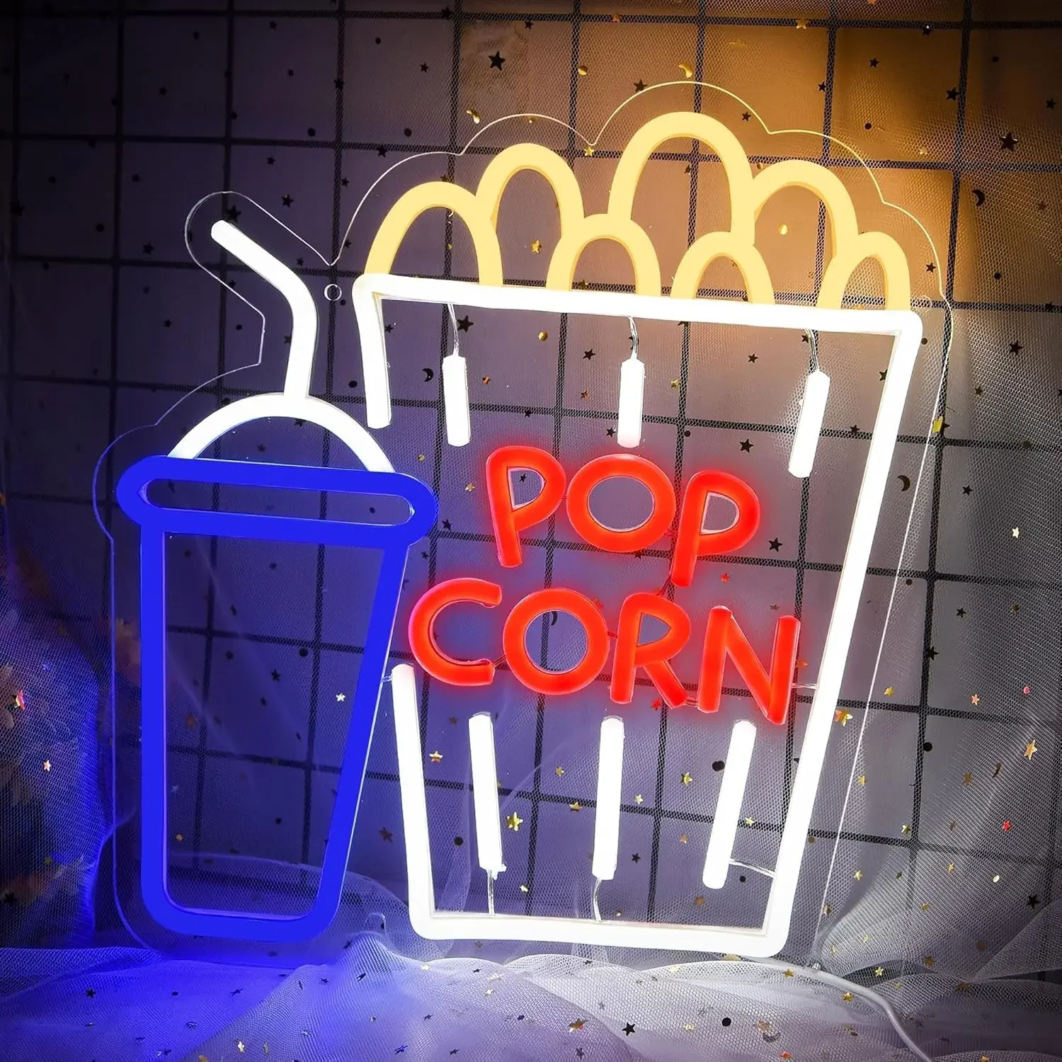 Home Cinema Wall Lights - Patlamış Mısır Neon Tabelası, LED Duvar
