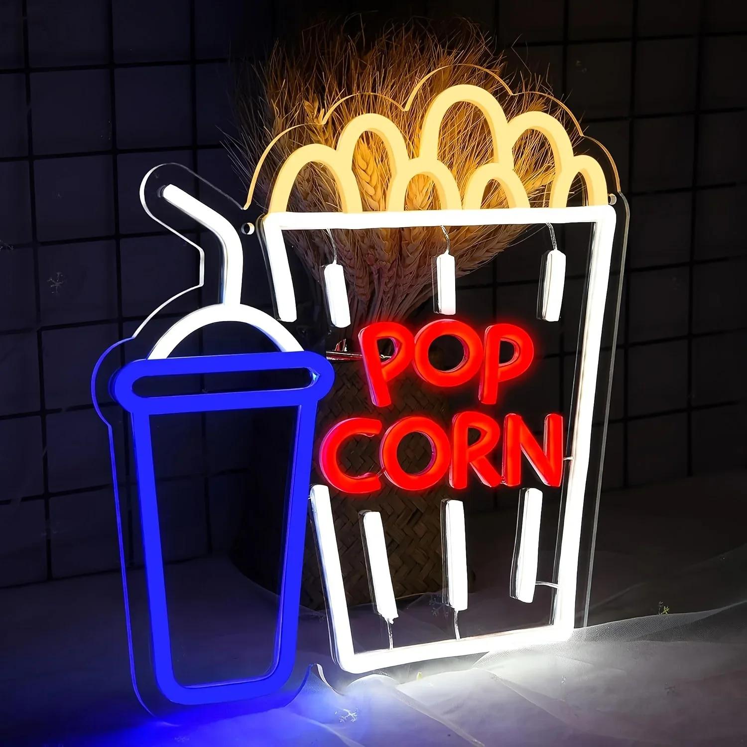 Home Cinema Wall Lights - Patlamış Mısır Soda İçeceği Neon Tabela