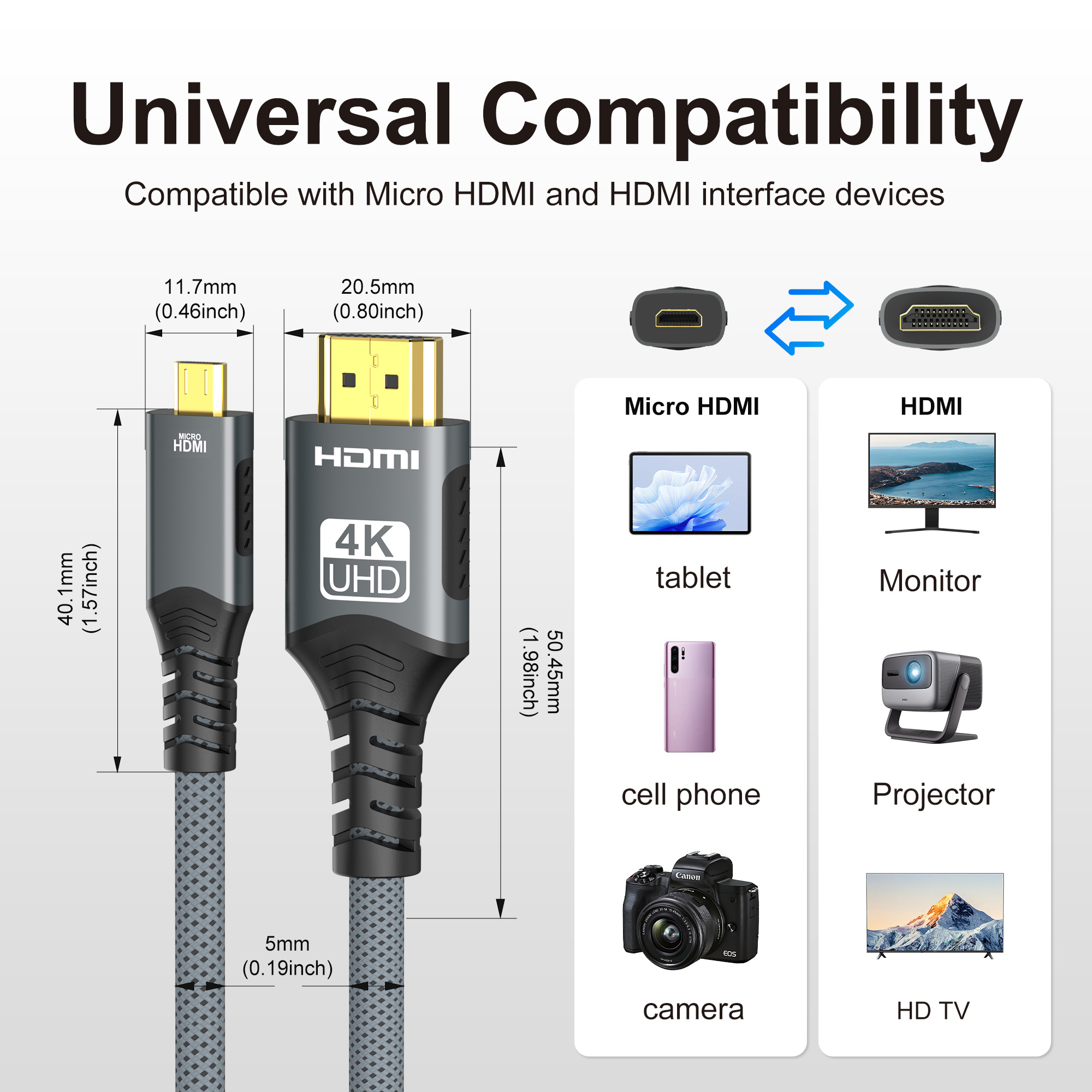 4K Mikro HDMI-HDMI ile uyumlu  - Hdmi Arc Cable incelemesi ve fiyatı